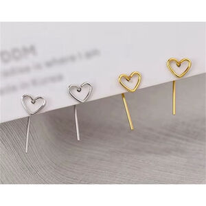 NEW Women 925 Sterling Silver Earrings‎ Stick Hollow Heart, 0.3cm x 0.5cm